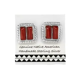 10mm Genuine Red Coral Earrings, Sterling Silver, Authentic Native American Handmade in New Mexico, USA, Post Stud