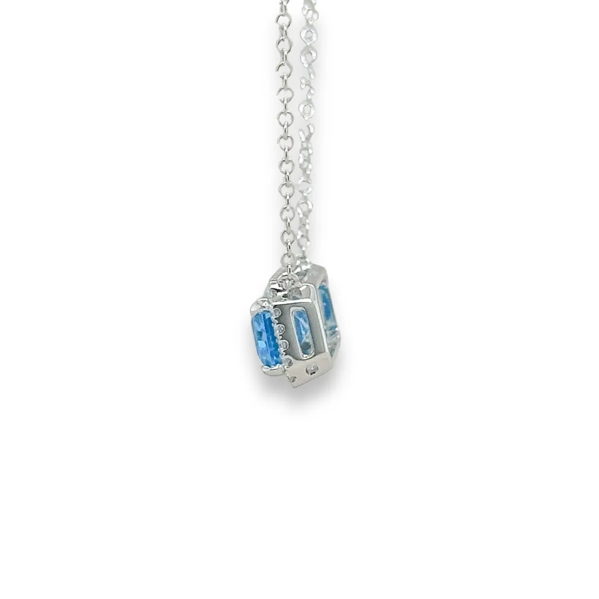 14K W Gold 3.00ct Emerald Cut Blue Topaz 0.17ctw Diamond Pendant