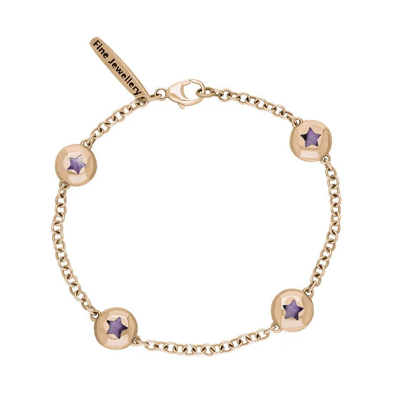 18ct Rose Gold Blue John Oval Star Detail Four Stone Bracelet