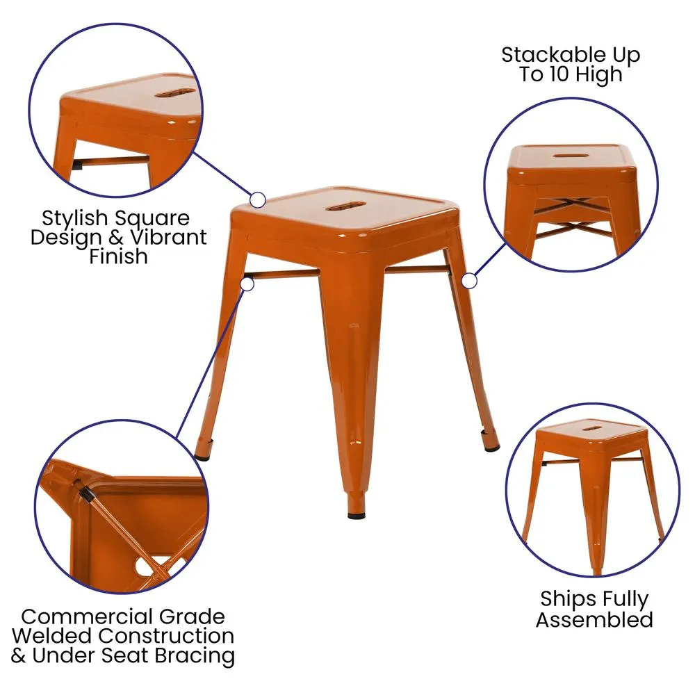 18" Table Height Stool, Stackable Backless Metal Indoor Dining Stool, Commercial Grade Restaurant Stool In Orange - Set Of 4 By Flash Furniture