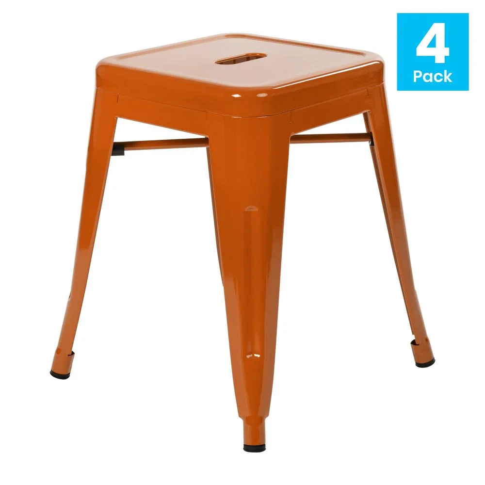 18" Table Height Stool, Stackable Backless Metal Indoor Dining Stool, Commercial Grade Restaurant Stool In Orange - Set Of 4 By Flash Furniture