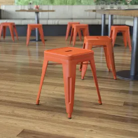 18" Table Height Stool, Stackable Backless Metal Indoor Dining Stool, Commercial Grade Restaurant Stool In Orange - Set Of 4 By Flash Furniture