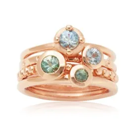 4 Blue & Green Montana Sapphire Stacking Rings in 14kt Rose Gold