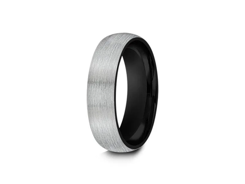 6MM Brushed GRAY GUNMETAL Tungsten Wedding Band DOME AND BLACK INTERIOR