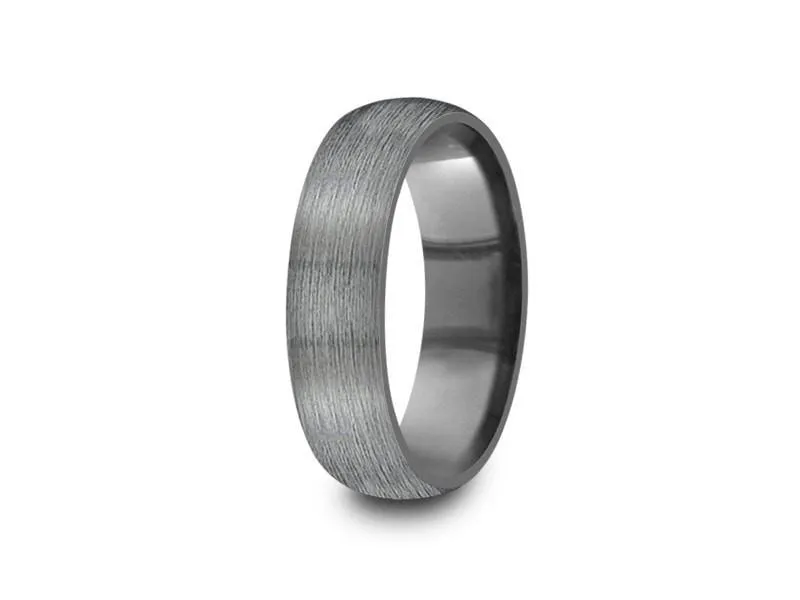 6MM Brushed GRAY GUNMETAL Tungsten Wedding Band DOME AND GRAY INTERIOR