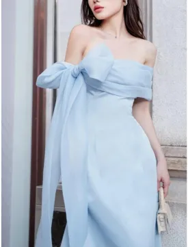 A-Line Evening Gown Elegant Dress Formal Ankle Length Short Sleeve Off Shoulder Imitation Silk with Bow(s) Pleats