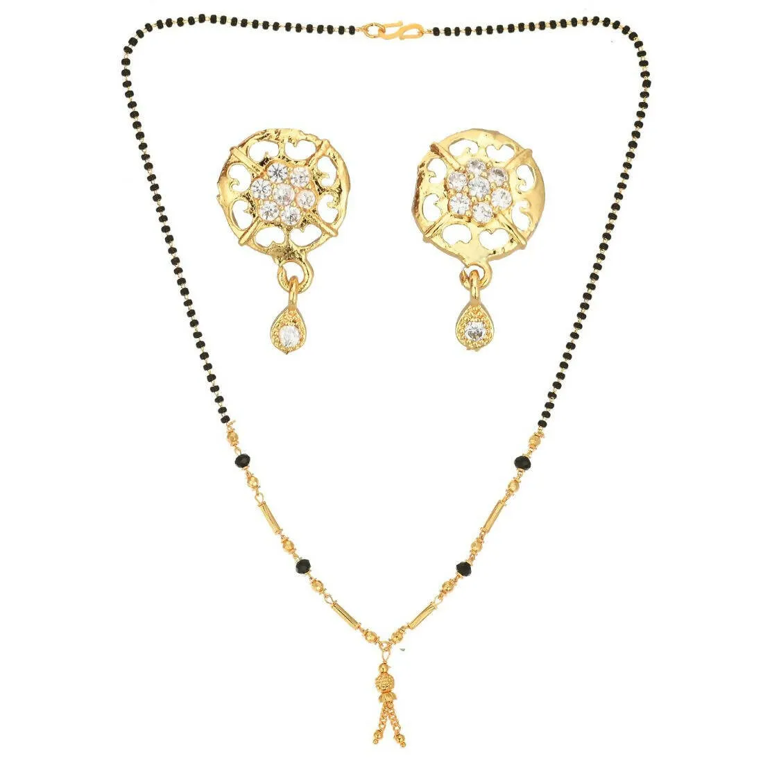 AanyaCentric Gold Plated Short Mangalsutra Set with Earrings