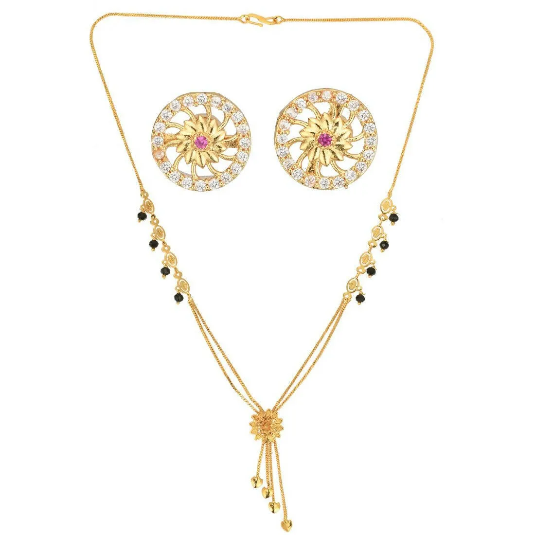 AanyaCentric Gold Plated Short Mangalsutra Set with Earrings