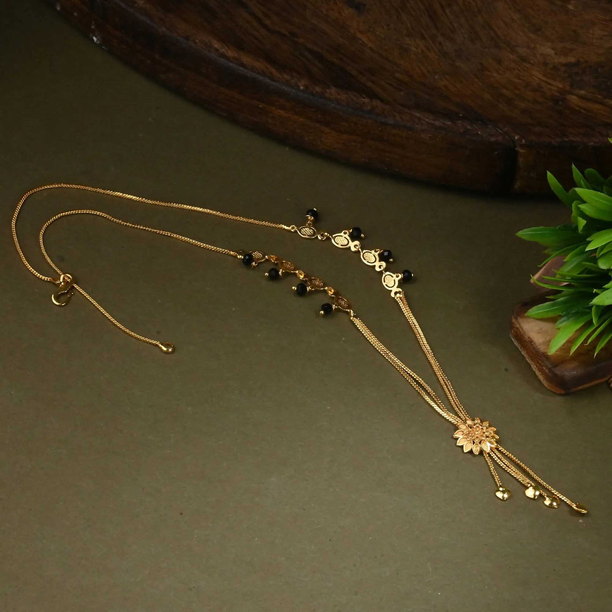 AanyaCentric Gold Plated Short Mangalsutra Set with Earrings