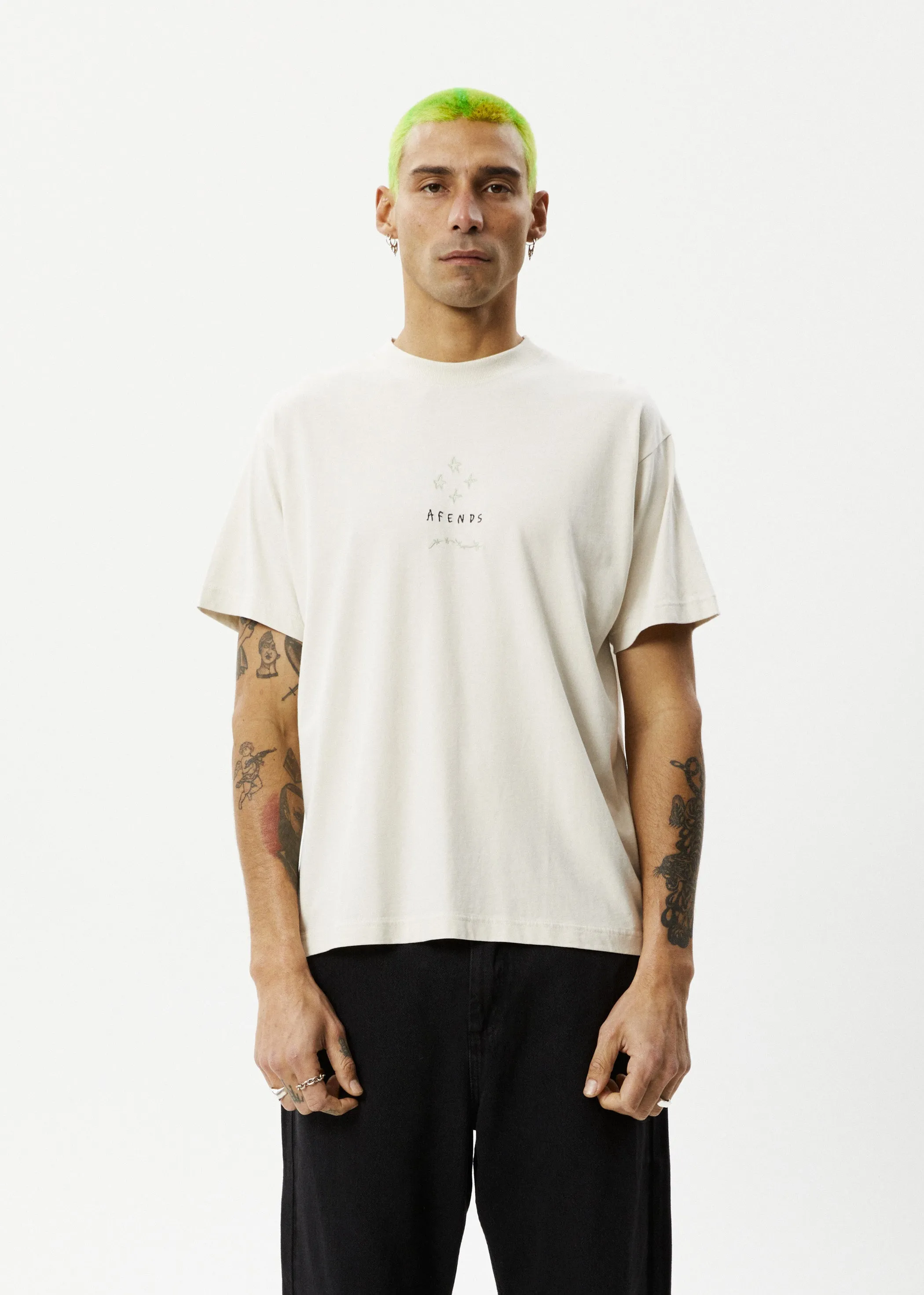 AFENDS Mens Star - Boxy Fit Tee - Moonbeam