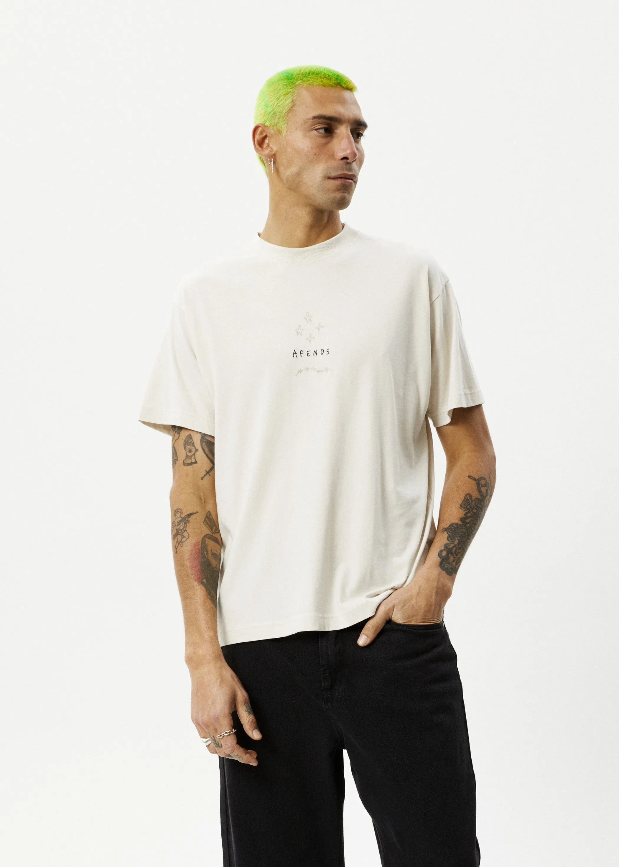 AFENDS Mens Star - Boxy Fit Tee - Moonbeam