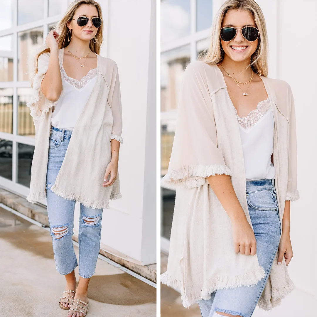 All You Can Do Oatmeal White Linen Kimono