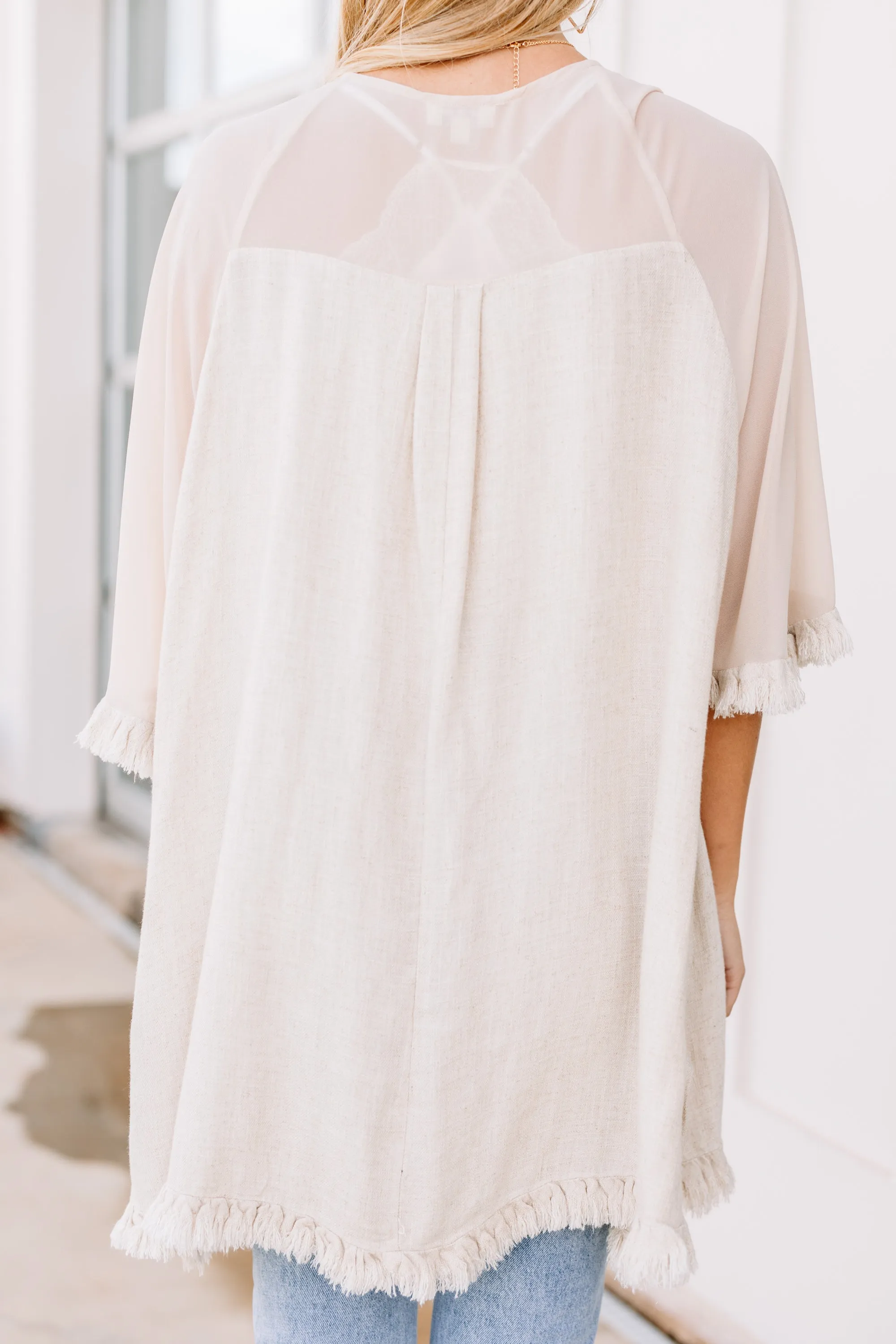 All You Can Do Oatmeal White Linen Kimono