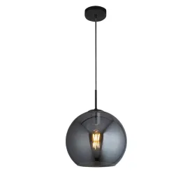 Amsterdam 1 Light Round Black Pendant - Smoked Glass Shade