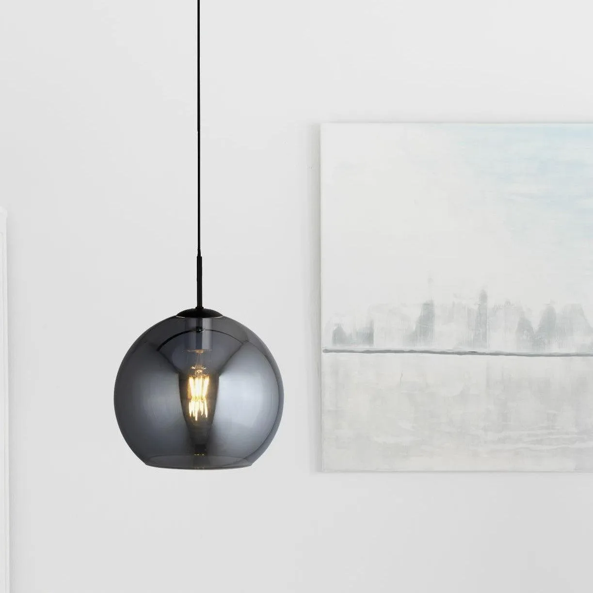 Amsterdam 1 Light Round Black Pendant - Smoked Glass Shade