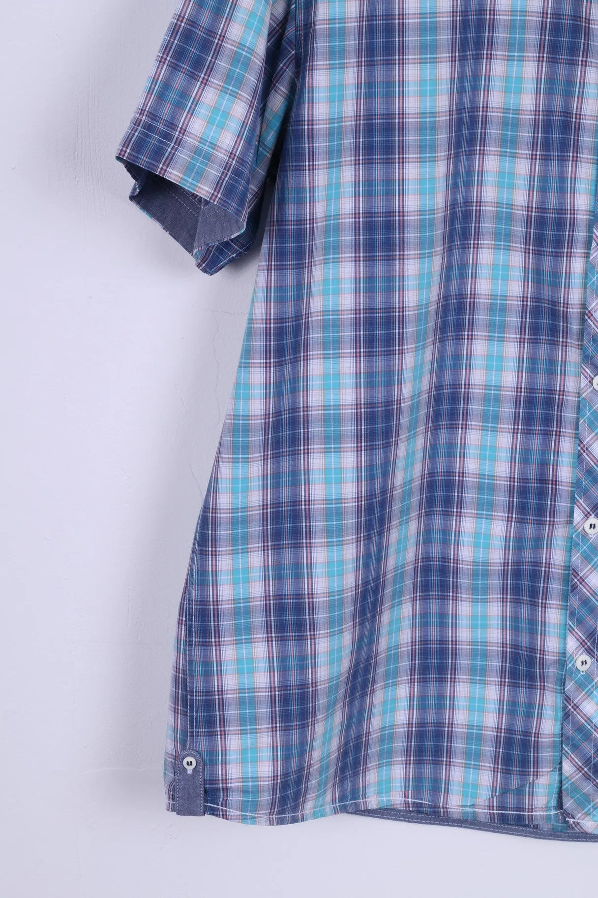 Angelo Litrico C&A Mens XL Casual Shirt Cotton Check Short Sleeve Blue