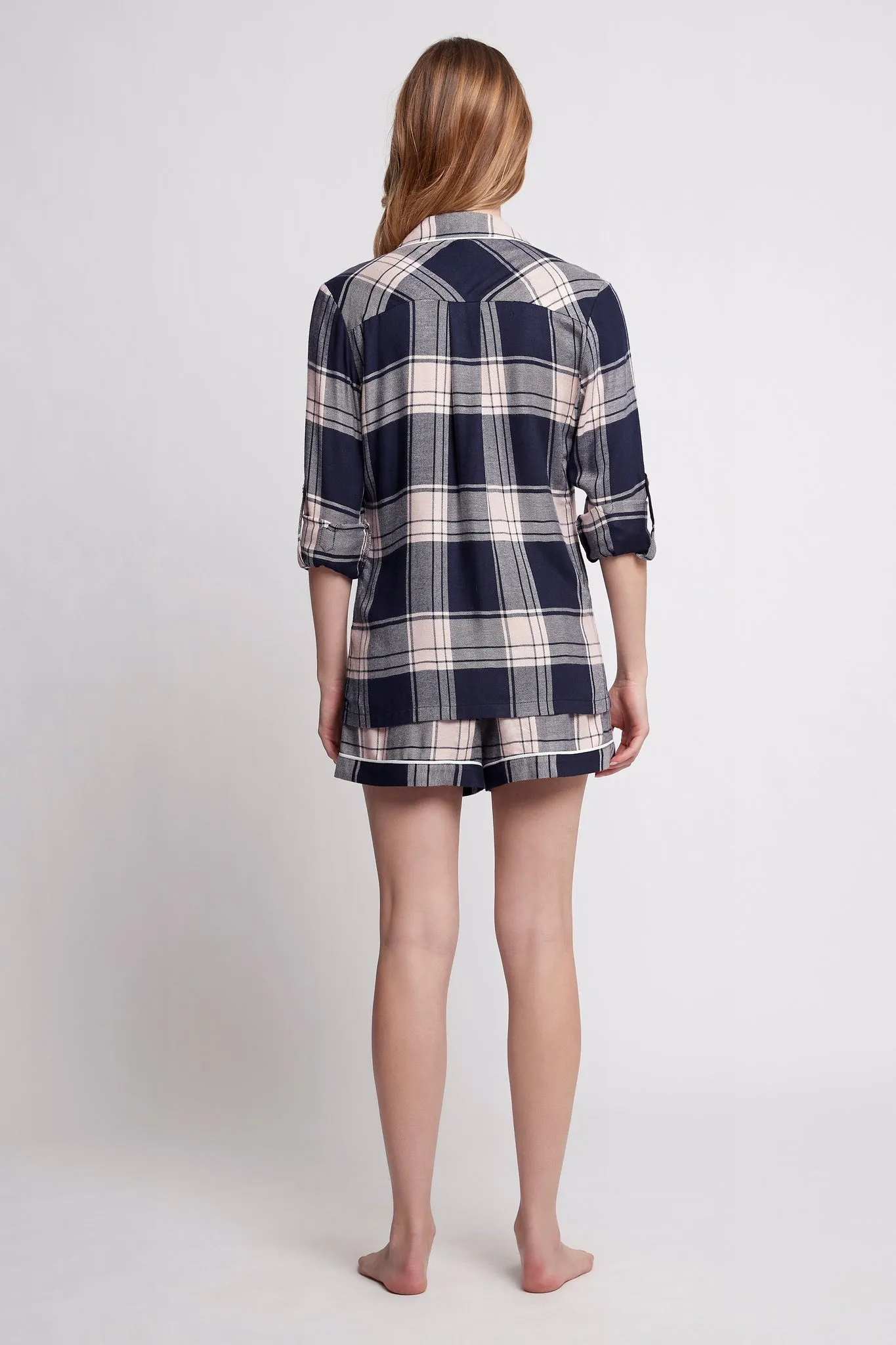 Ardelia Pyjama Long Sleeve with Short Set - Navy Check