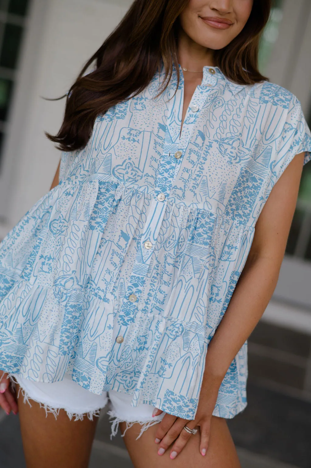 Ashton Printed Top-Blue