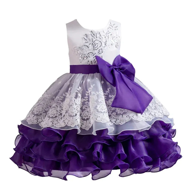 Baby Girl White Purple Wedding Lace Tutu Dress