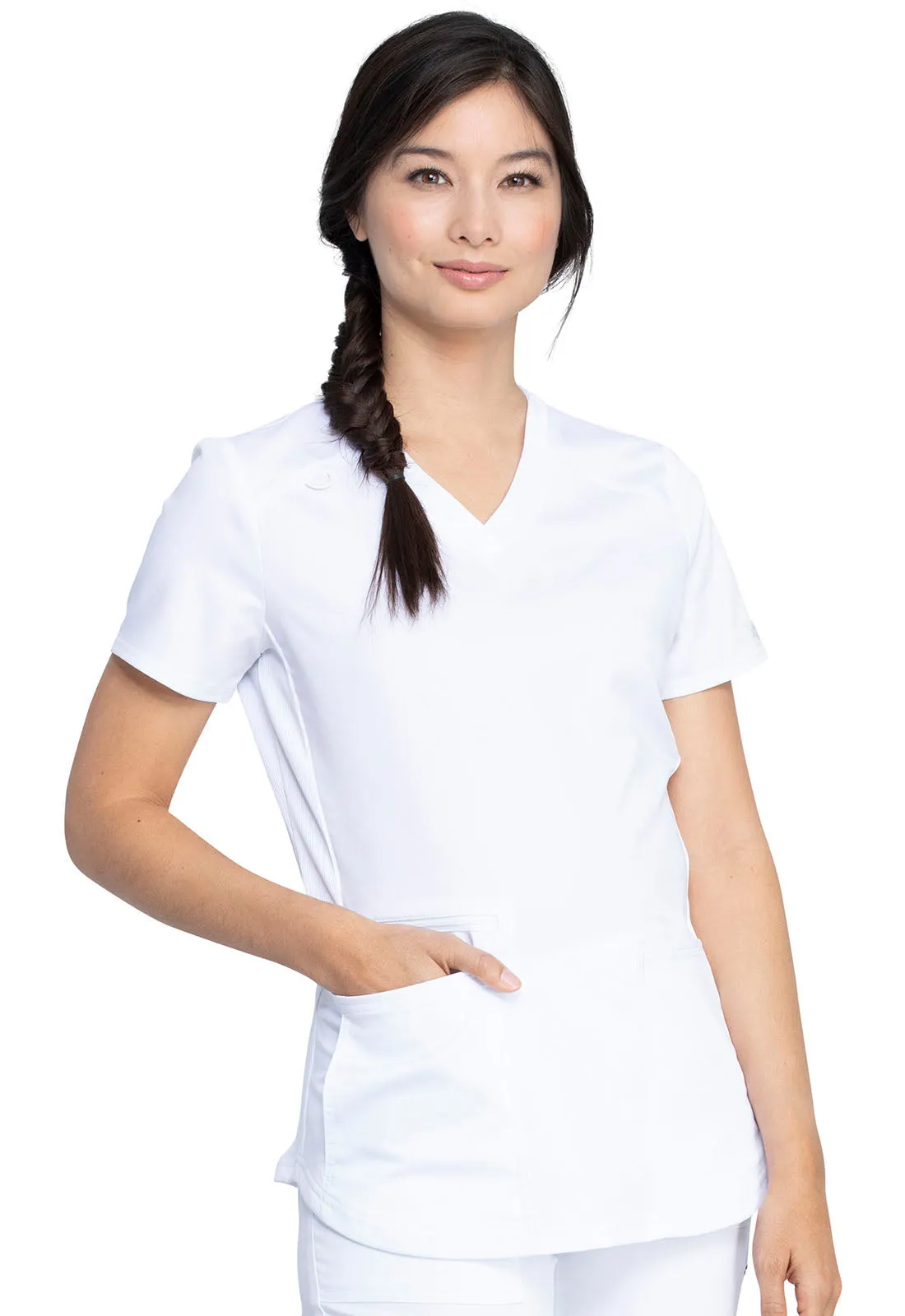 Balance - Women's Knitted Panel Solid Scrub Top With Zip Pocket