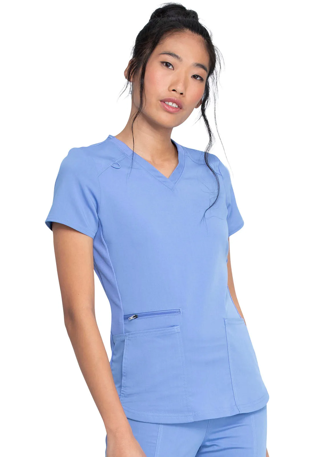 Balance - Women's Knitted Panel Solid Scrub Top With Zip Pocket