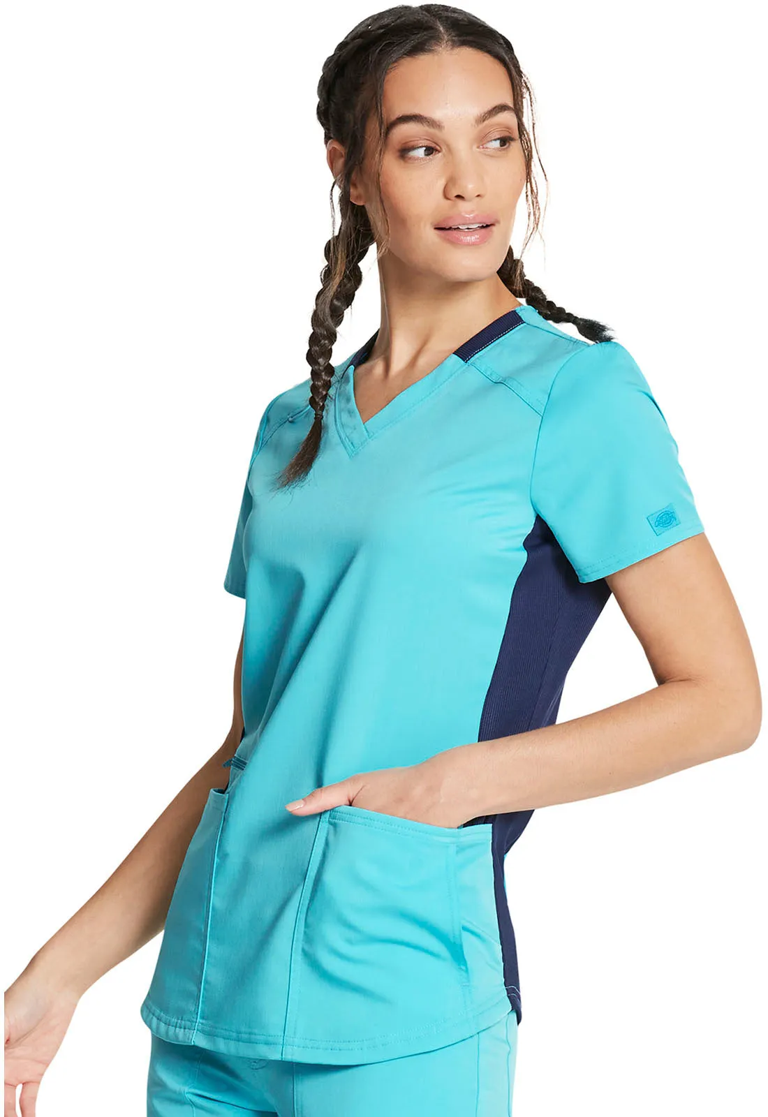 Balance - Women's Knitted Panel Solid Scrub Top With Zip Pocket