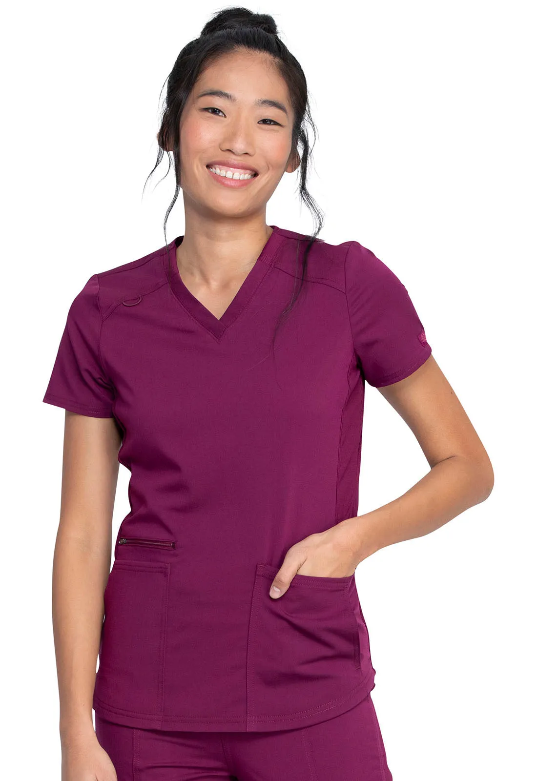 Balance - Women's Knitted Panel Solid Scrub Top With Zip Pocket