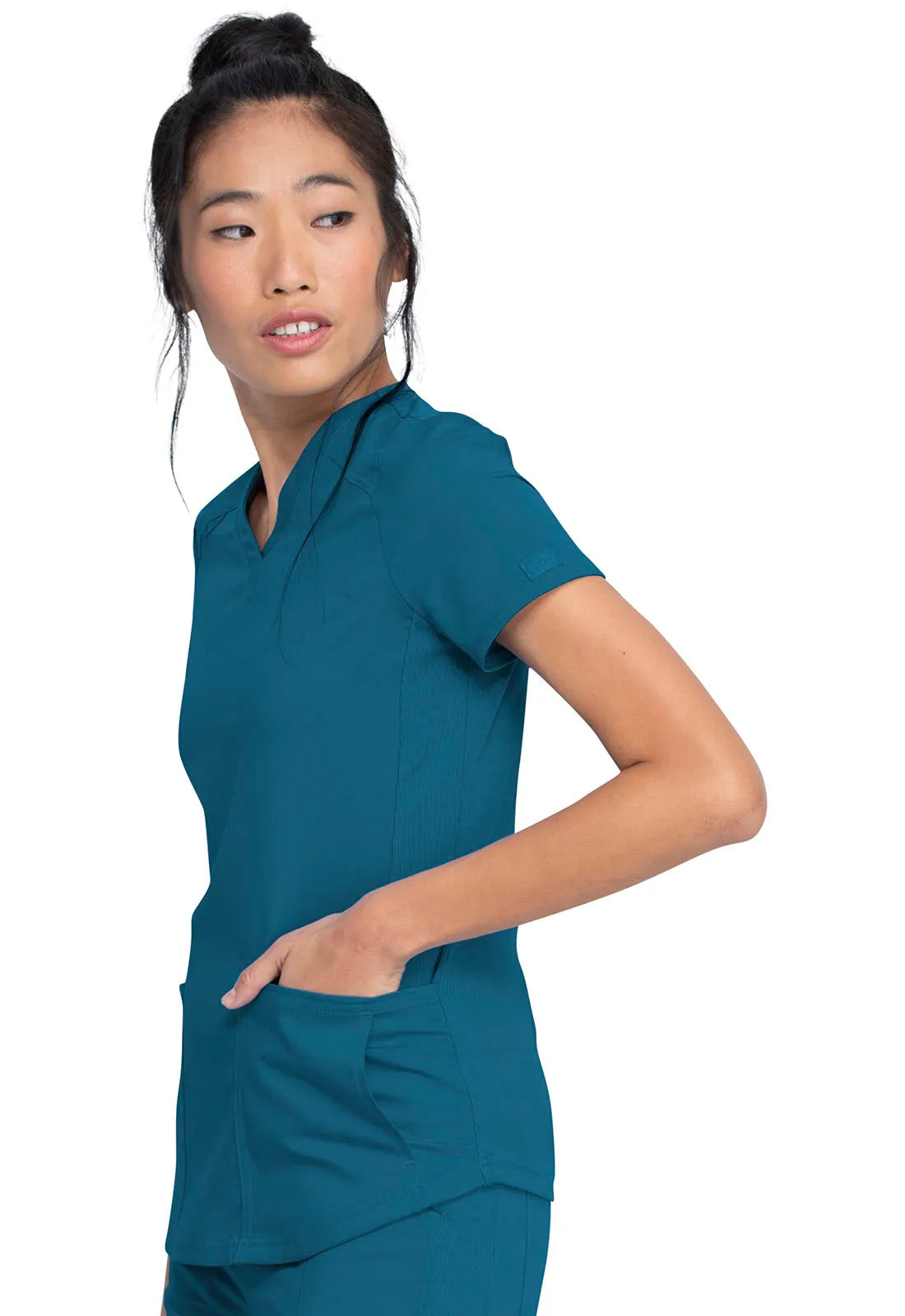 Balance - Women's Knitted Panel Solid Scrub Top With Zip Pocket