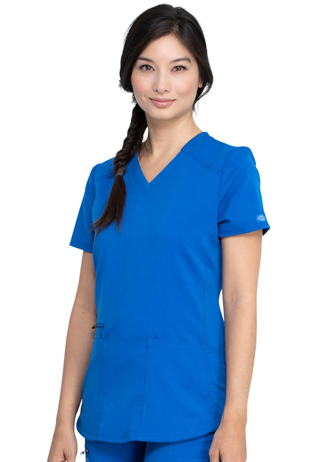 Balance - Women's Knitted Panel Solid Scrub Top With Zip Pocket