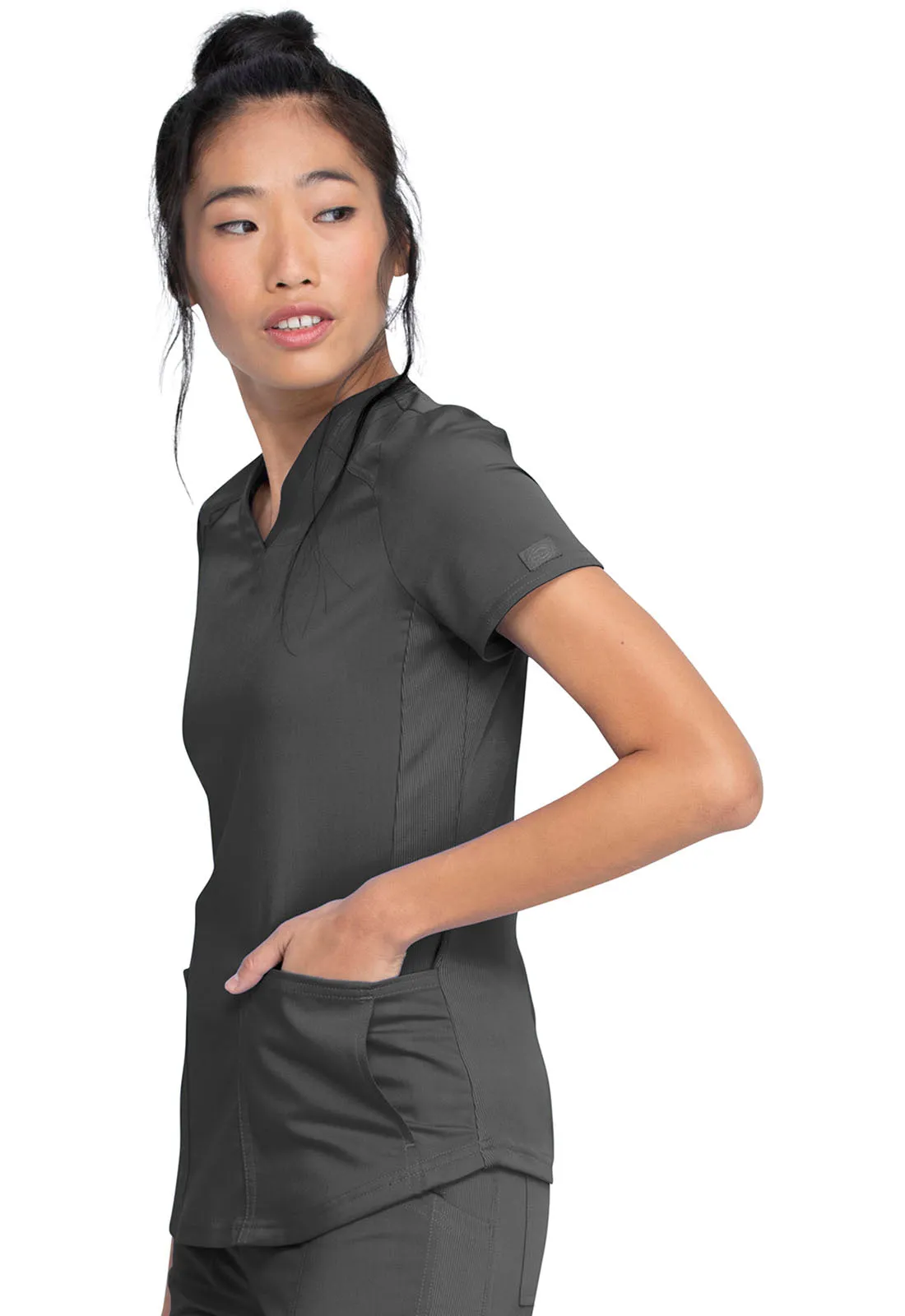 Balance - Women's Knitted Panel Solid Scrub Top With Zip Pocket