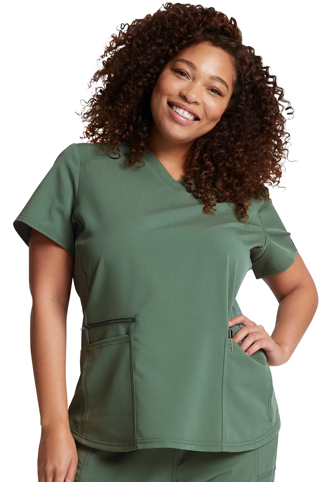 Balance - Women's Knitted Panel Solid Scrub Top With Zip Pocket