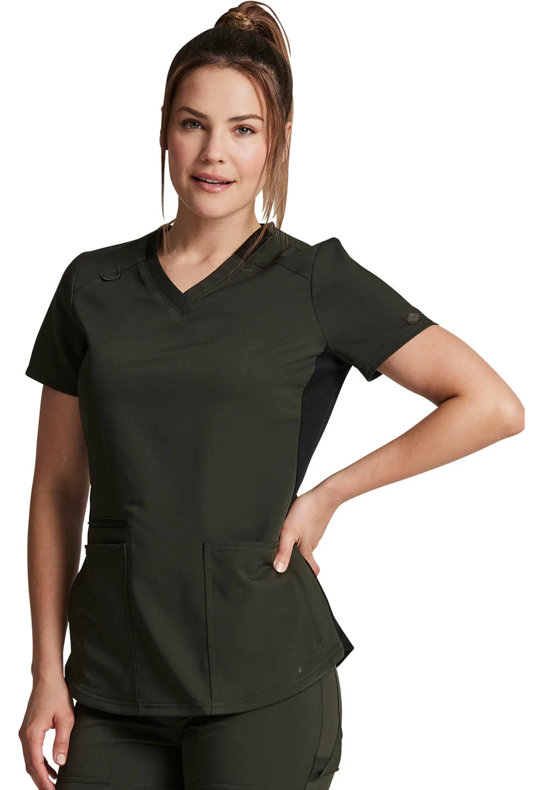 Balance - Women's Knitted Panel Solid Scrub Top With Zip Pocket