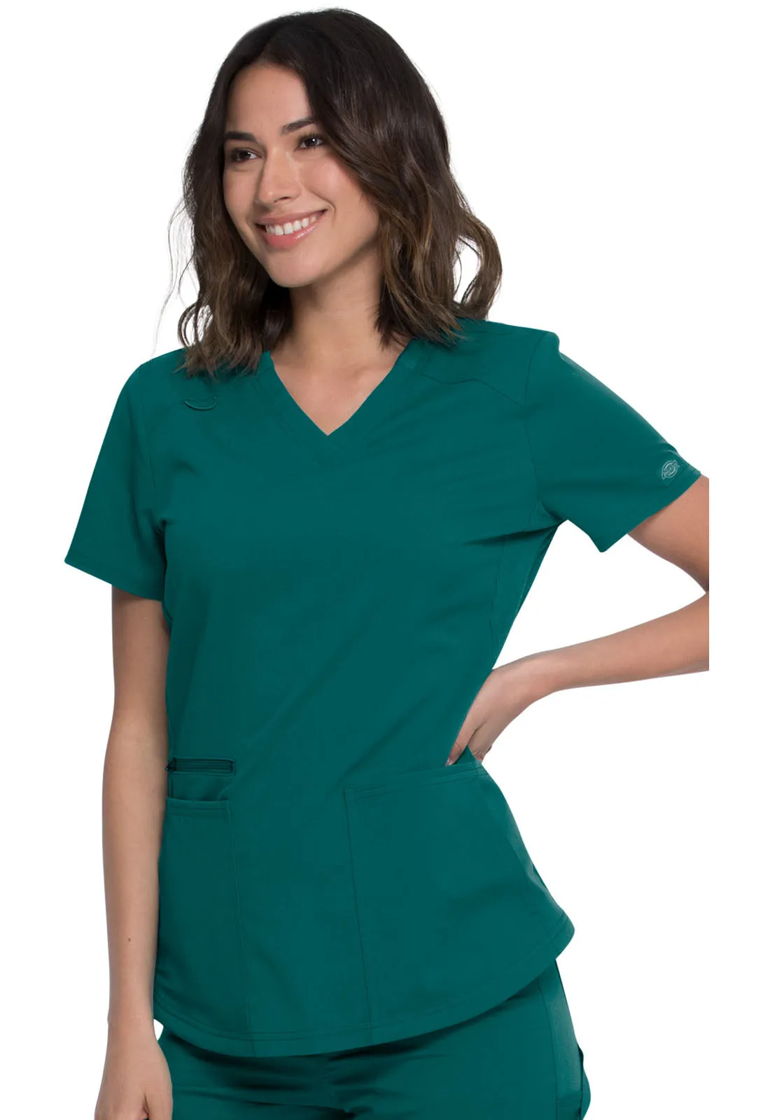 Balance - Women's Knitted Panel Solid Scrub Top With Zip Pocket