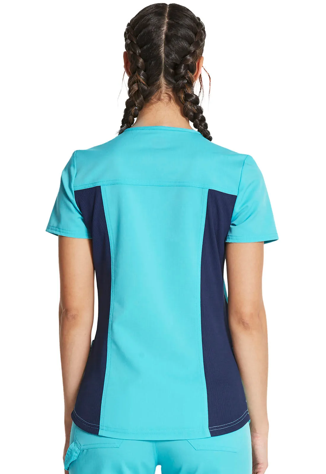 Balance - Women's Knitted Panel Solid Scrub Top With Zip Pocket