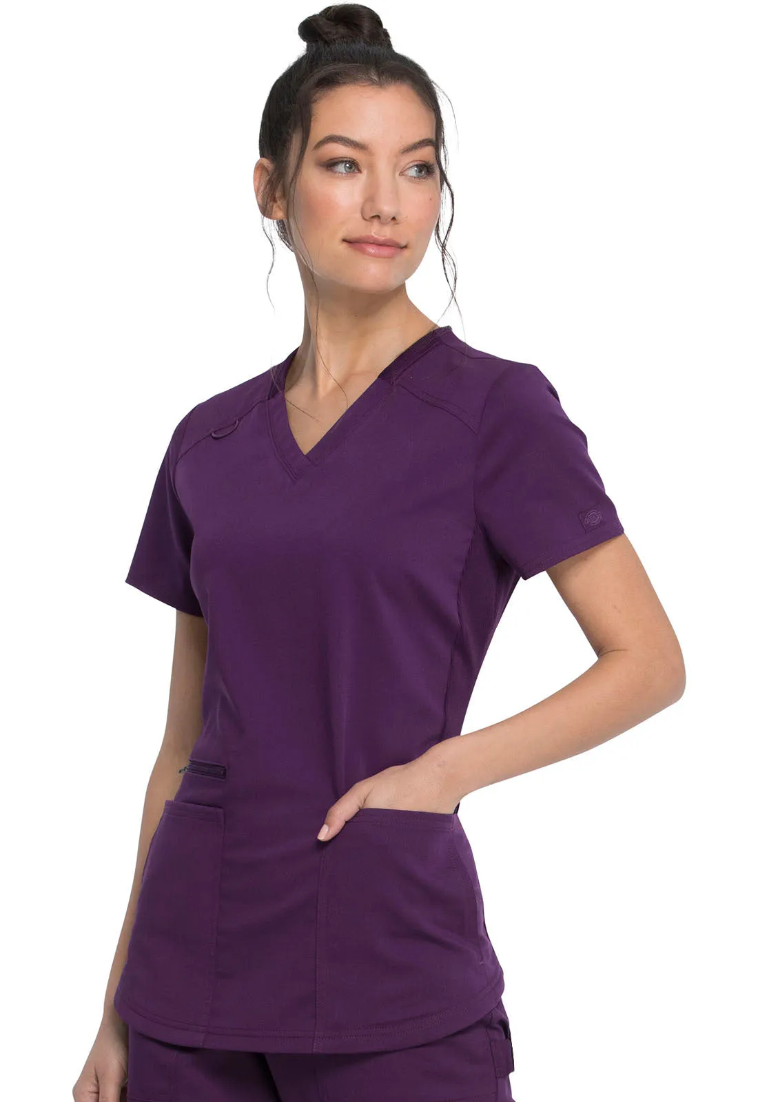 Balance - Women's Knitted Panel Solid Scrub Top With Zip Pocket