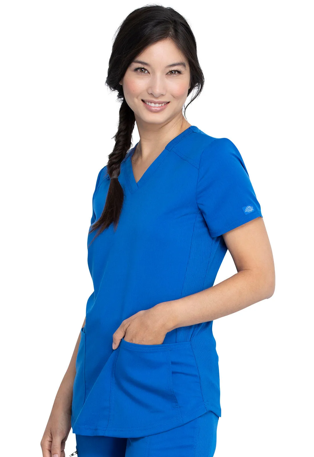 Balance - Women's Knitted Panel Solid Scrub Top With Zip Pocket