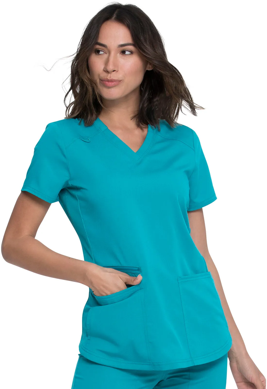 Balance - Women's Knitted Panel Solid Scrub Top With Zip Pocket