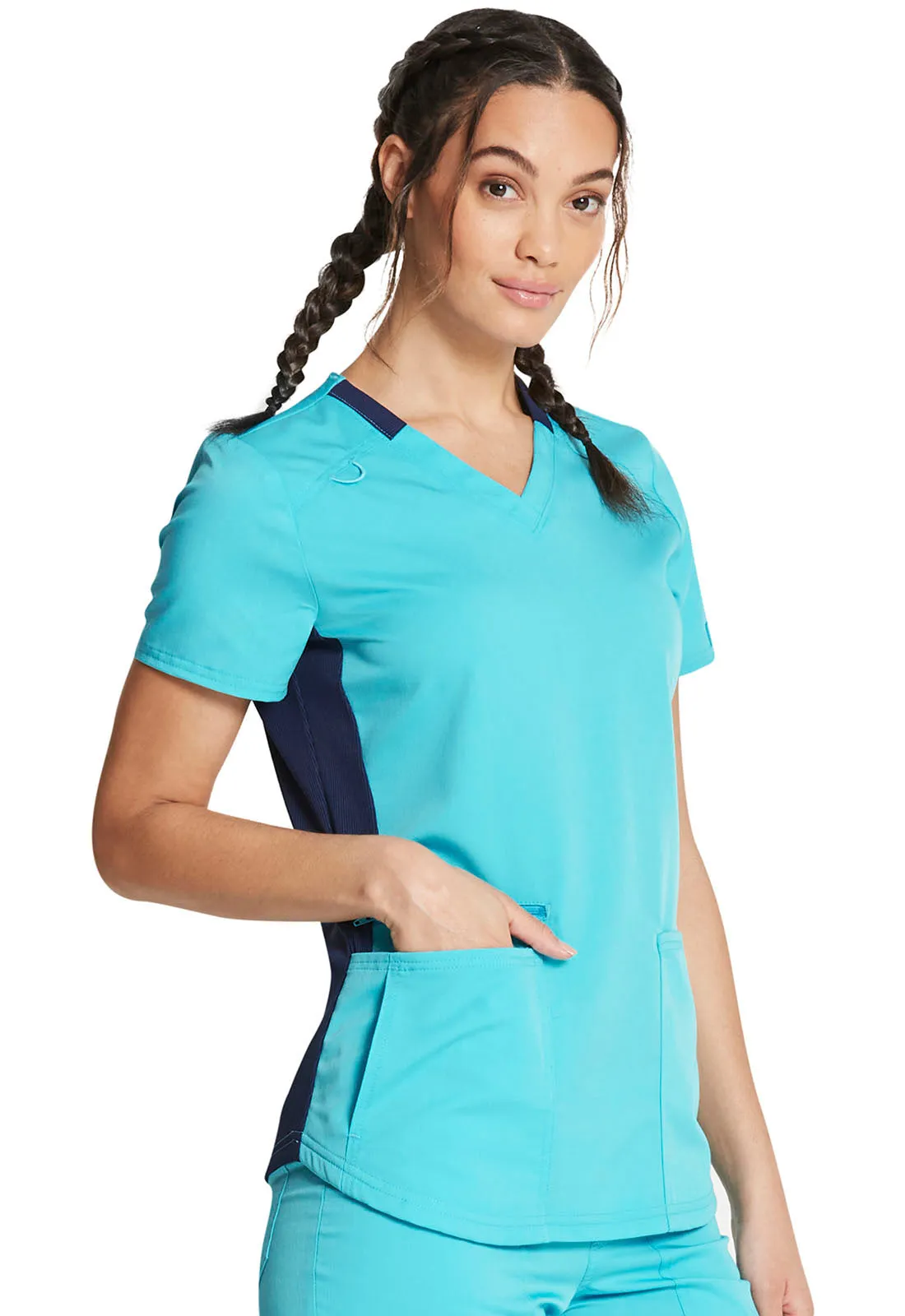 Balance - Women's Knitted Panel Solid Scrub Top With Zip Pocket