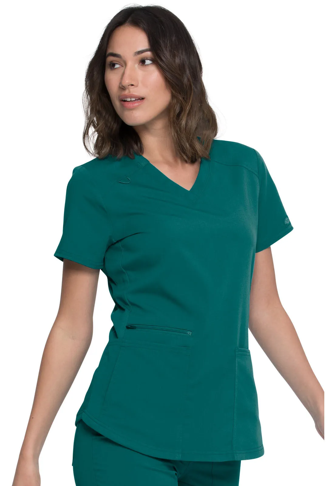 Balance - Women's Knitted Panel Solid Scrub Top With Zip Pocket