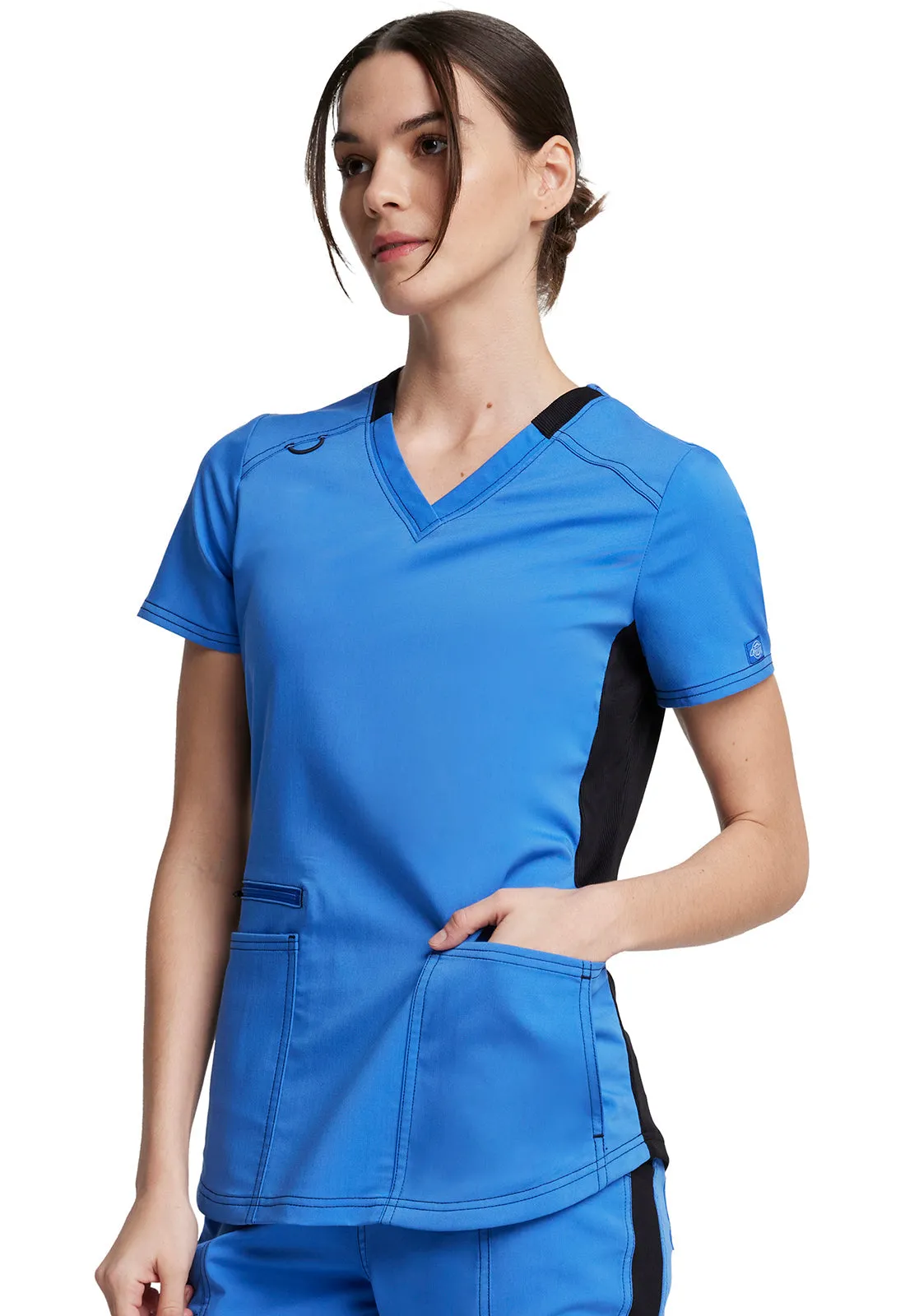 Balance - Women's Knitted Panel Solid Scrub Top With Zip Pocket