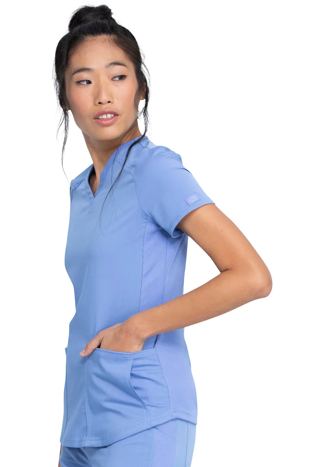 Balance - Women's Knitted Panel Solid Scrub Top With Zip Pocket