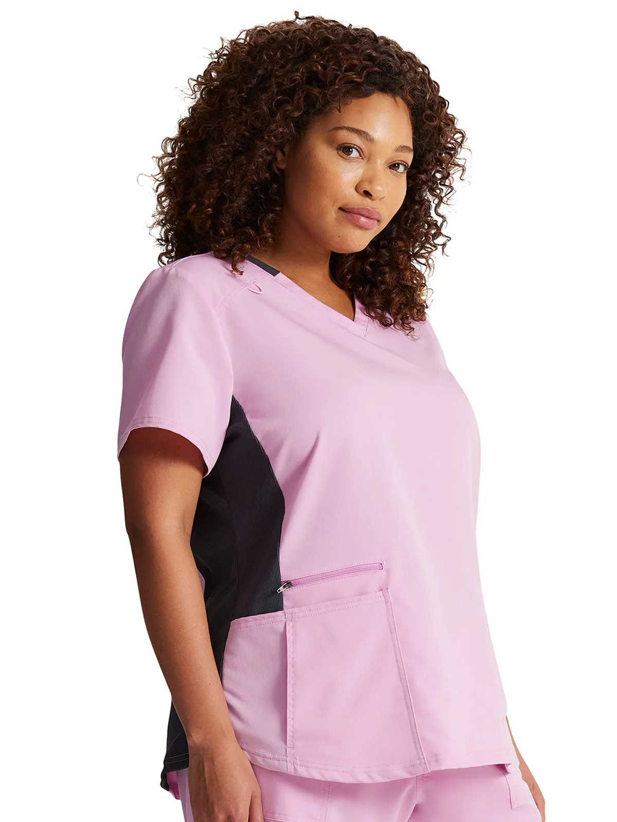 Balance - Women's Knitted Panel Solid Scrub Top With Zip Pocket