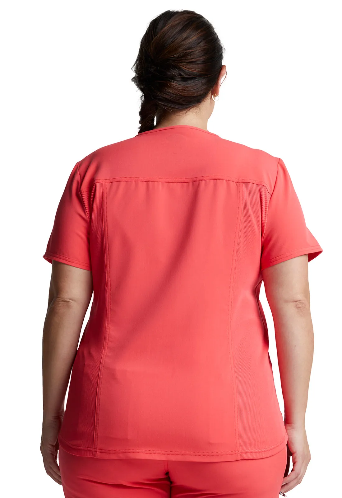 Balance - Women's Knitted Panel Solid Scrub Top With Zip Pocket