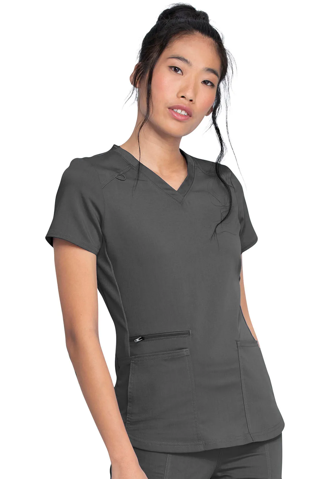 Balance - Women's Knitted Panel Solid Scrub Top With Zip Pocket