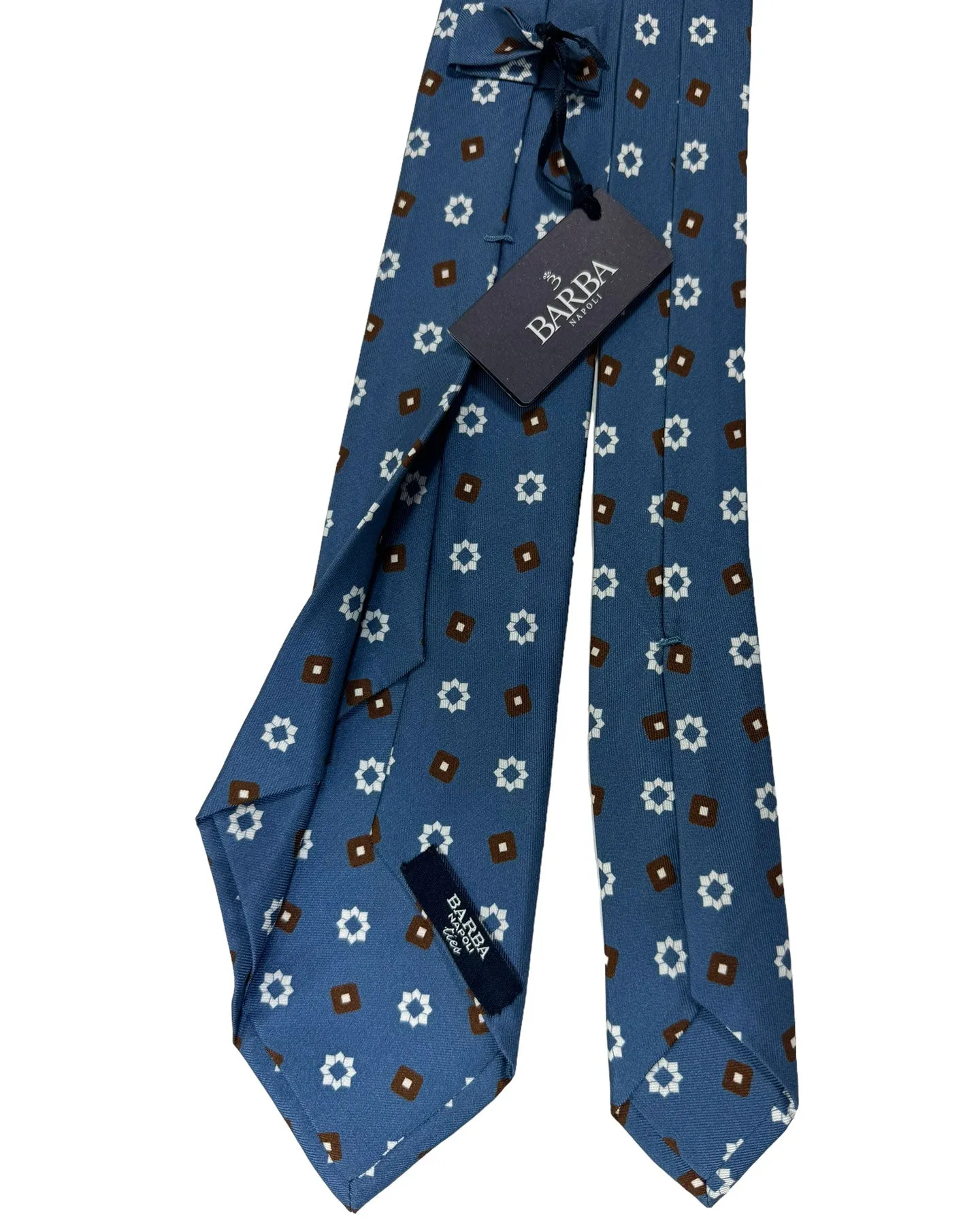 Barba Sevenfold Tie Blue Gray Brown Mini Geometric Design - Sartorial Neckwear