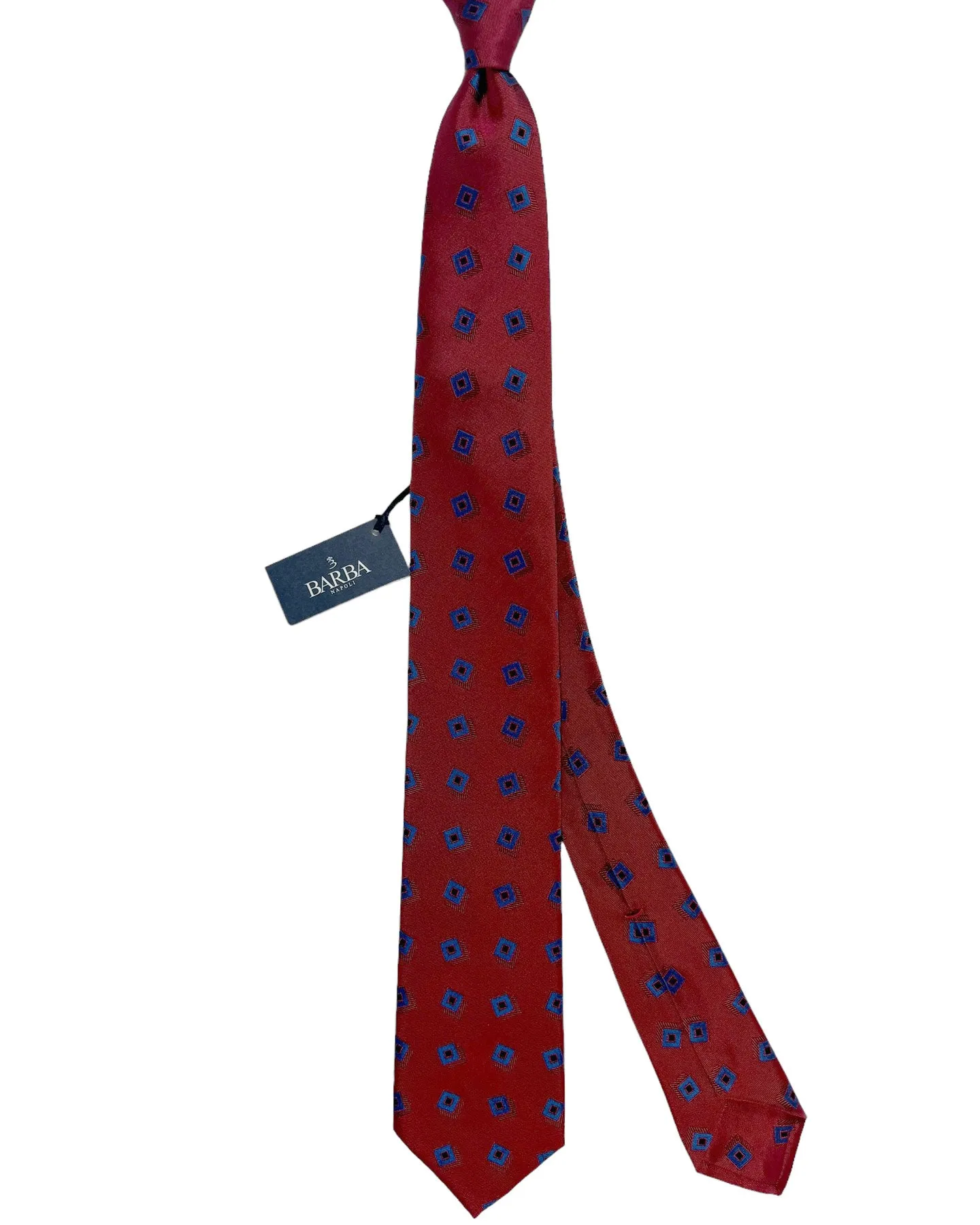 Barba Sevenfold Tie Bordeaux Royal Blue Geometric Design - Sartorial Neckwear