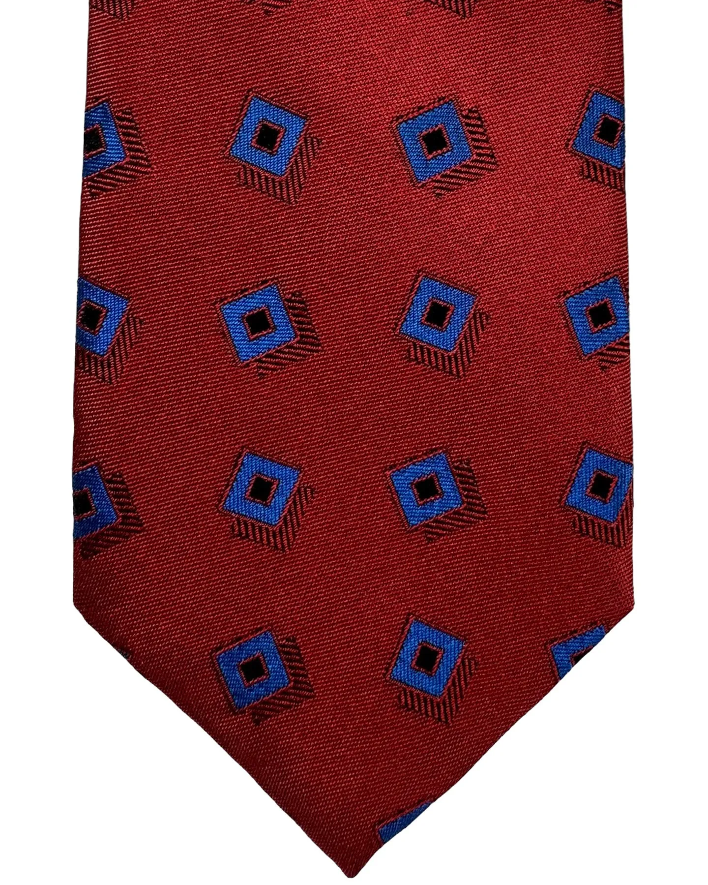 Barba Sevenfold Tie Bordeaux Royal Blue Geometric Design - Sartorial Neckwear