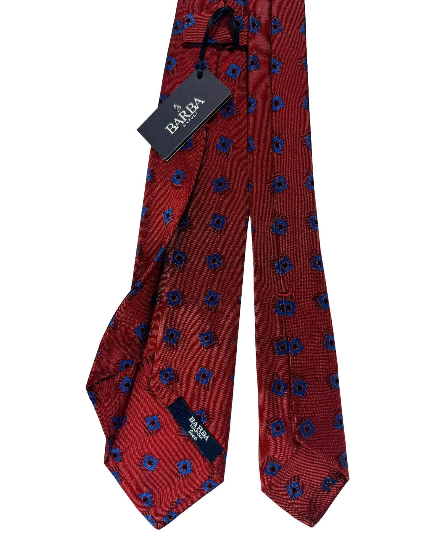 Barba Sevenfold Tie Bordeaux Royal Blue Geometric Design - Sartorial Neckwear