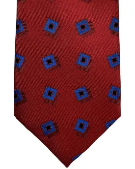 Barba Sevenfold Tie Bordeaux Royal Blue Geometric Design - Sartorial Neckwear