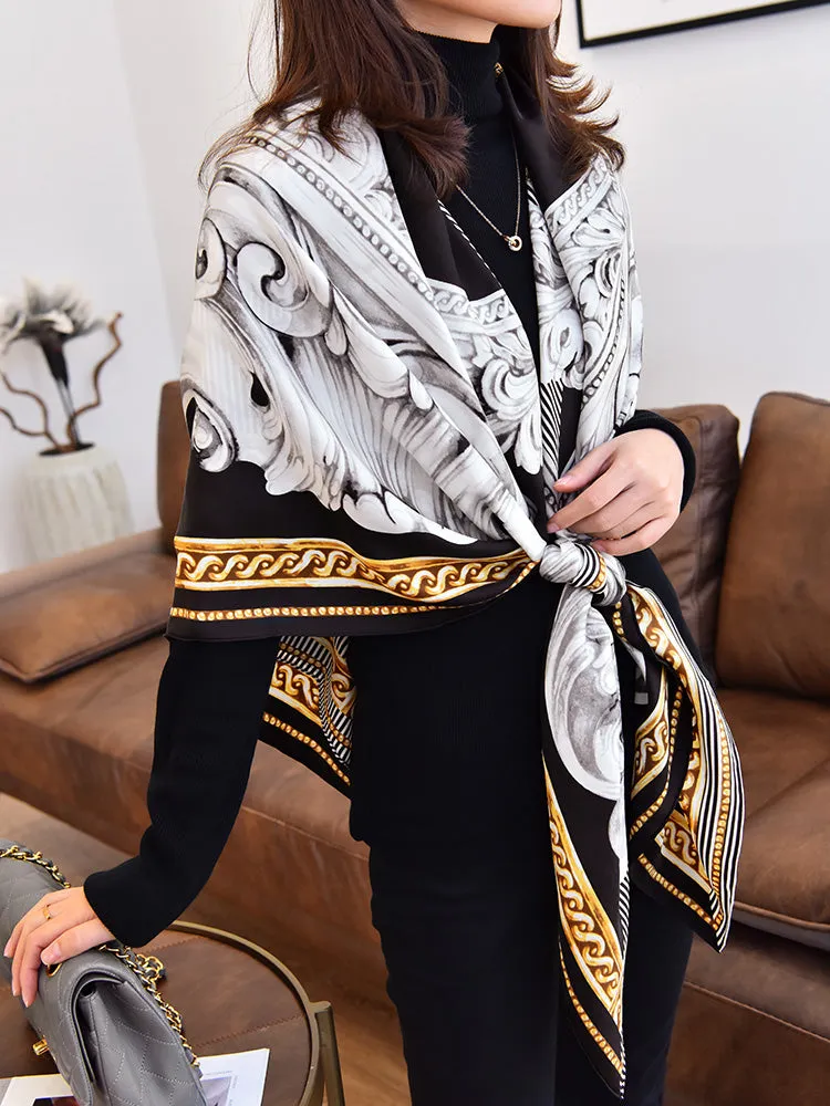 Baroque Style 100% Silk Shawl Wraps Scarf for Women Fashion Accessories 130*130cm